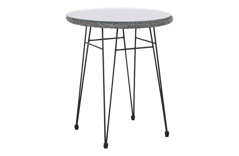 SALSA Τραπέζι H.70cm Μέταλλο Βαφή Μαύρο, Wicker Γκρι Γκρι
