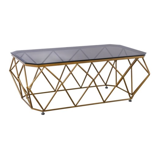 ACTON Τραπεζάκι Σαλονιού Καθιστικού, Μέταλλο Βαφή Χρυσό Γυαλί Tea Colour Tempered