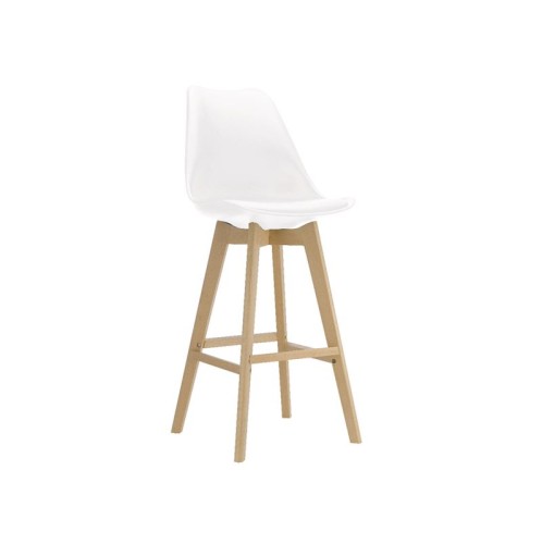 MARTIN Σκαμπό BAR Οξιά Φυσικό, Κάθισμα Η.67cm, PP-Pu Άσπρο, Μονταρισμένη Ταπετσαρία Άσπρο