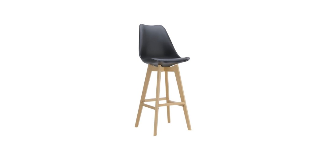 MARTIN Σκαμπό BAR Οξιά Φυσικό, Κάθισμα Η.67cm, PP-Pu Μαύρο, Μονταρισμένη Ταπετσαρία Μαύρο