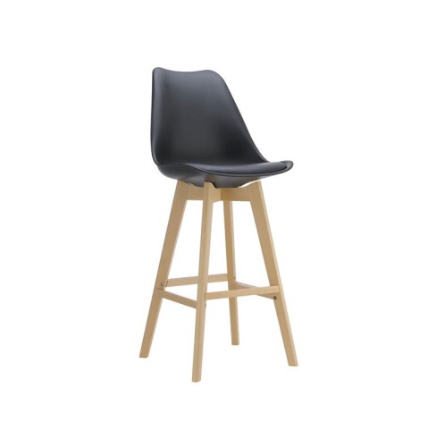 MARTIN Σκαμπό BAR Οξιά Φυσικό, Κάθισμα Η.67cm, PP-Pu Μαύρο, Μονταρισμένη Ταπετσαρία Μαύρο