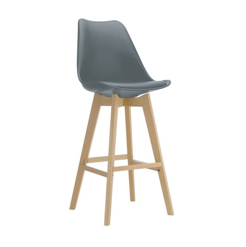 MARTIN Σκαμπό BAR Οξιά Φυσικό, Κάθισμα Η.67cm, PP-Pu Γκρι, Μονταρισμένη Ταπετσαρία Γκρι