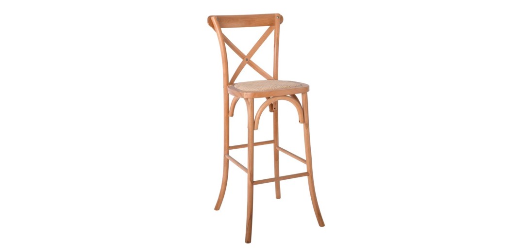 DESTINY Σκαμπό BAR, Ξύλο Οξιά Απόχρωση Φυσικό, Κάθισμα Ψάθα, Στοιβαζόμενο