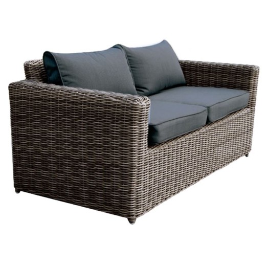 ARIZONA 2Θέσιος Καναπές Κήπου ALU, 4mm Half-Round Wicker Grey Brown, Μαξιλάρια Ανθρακί Καφέ