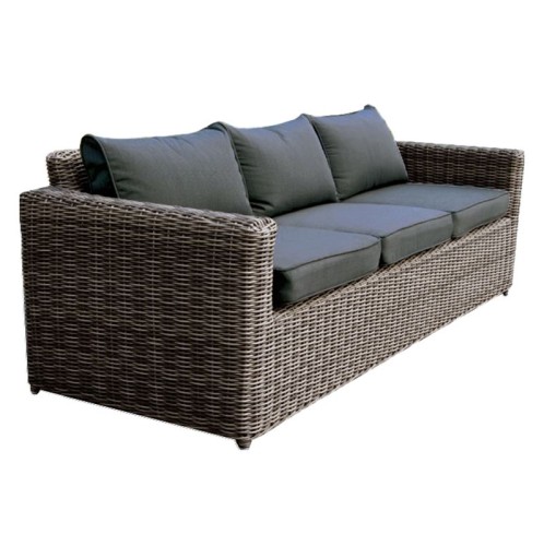 ARIZONA 3Θέσιος Καναπές Κήπου ALU, 4mm Half-Round Wicker Grey Brown, Μαξιλάρια Ανθρακί Καφέ