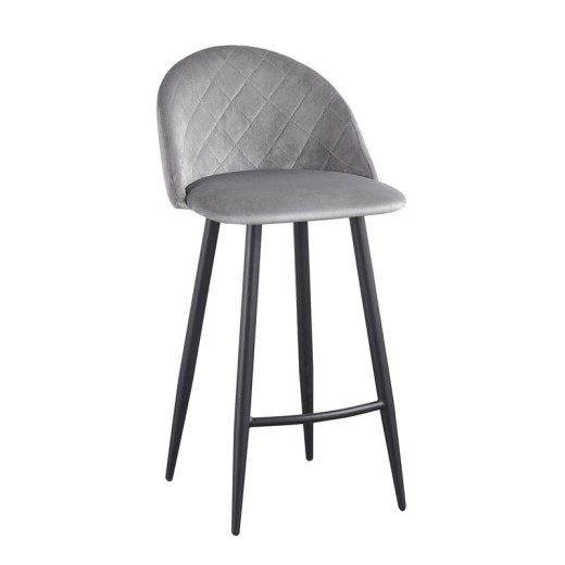 BELLA Σκαμπό BAR με Πλάτη, Μέταλλο Βαφή Μαύρο, Ύφασμα Velure Απόχρωση Γκρι Γκρι