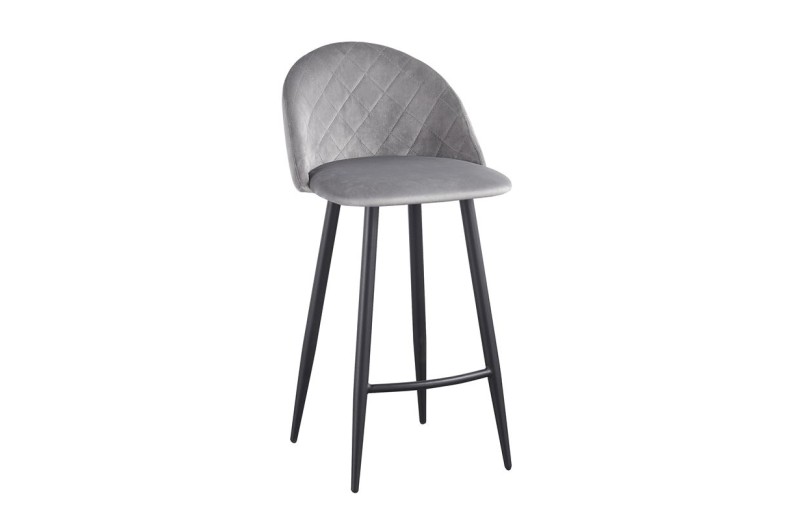 BELLA Σκαμπό BAR με Πλάτη, Μέταλλο Βαφή Μαύρο, Ύφασμα Velure Απόχρωση Γκρι Γκρι