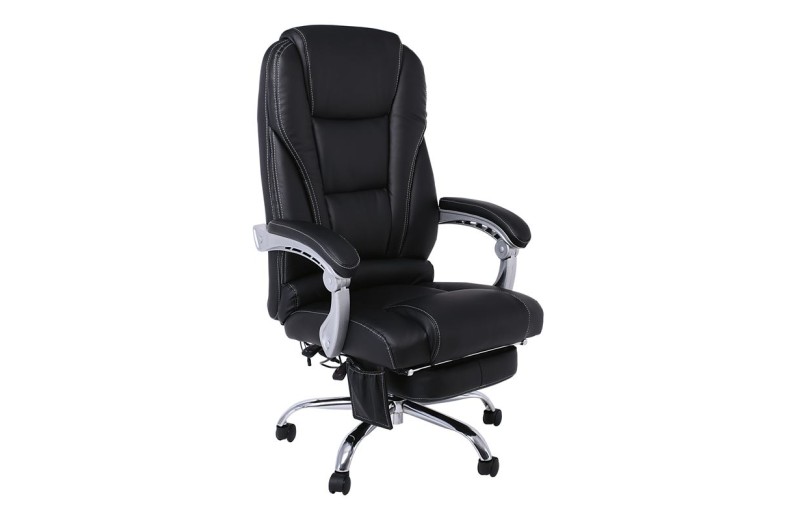 BF8550 Massage Relax Πολυθρόνα Γραφείου Διευθυντή, Βάση Χρώμιο με Υποπόδιο, Pu  Μαύρο
