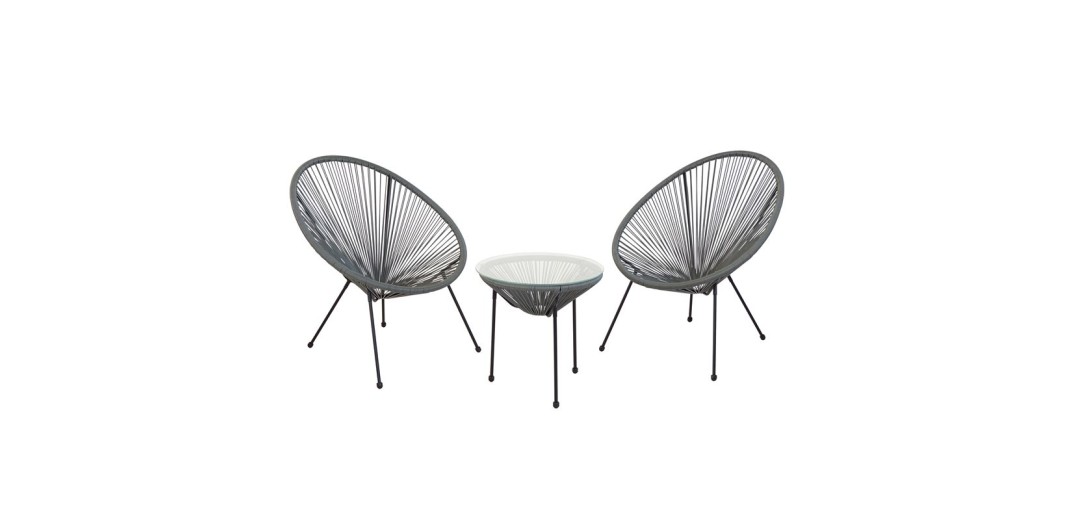 ACAPULCO Set Κήπου - Βεράντας: Τραπέζι + 2 Πολυθρόνες Μέταλλο Μαύρo / Rattan Γκρι Γκρι