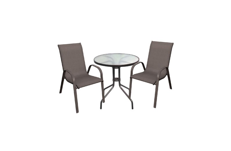 RIO Set Κήπου - Βεράντας: Τραπέζι + 2 Πολυθρόνες Μέταλλο Καφέ, Textilene Καφέ
