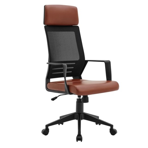 BF2500 Πολυθρόνα Γραφείου Διευθυντή Mesh Μαύρο - Pu Καφέ Καφέ