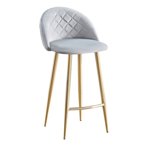 BELLA Σκαμπό BAR με Πλάτη, Βάση Χρώμιο Χρυσό, Ύφασμα Velure Απόχρωση Γκρι Γκρι