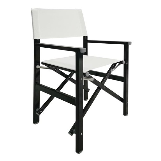 Σκηνοθέτη Πολυθρόνα, Αλουμίνιο Μαύρο (1,2mm), Textilene Άσπρο, Πτυσσόμενη (2,75kg) Άσπρο