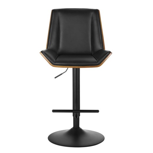 NUMAN Σκαμπό BAR με Πλάτη, Βάση Μαύρο, Καρυδί - ΡU Μαύρο, Ρύθμιση Ύψους, Περιστρεφόμενο Καρυδί