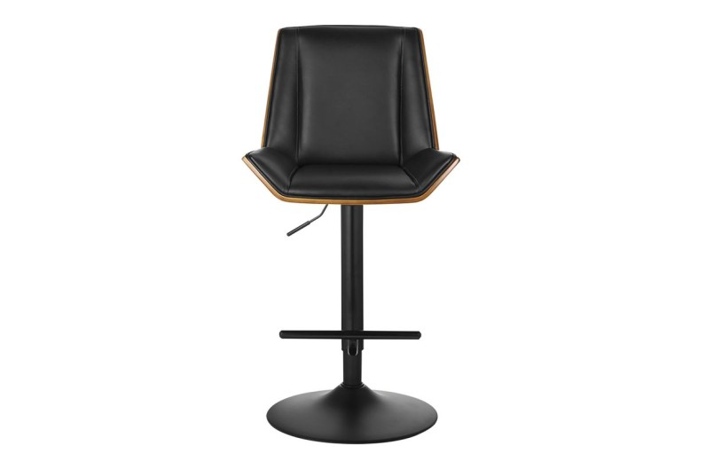 NUMAN Σκαμπό BAR με Πλάτη, Βάση Μαύρο, Καρυδί - ΡU Μαύρο, Ρύθμιση Ύψους, Περιστρεφόμενο Καρυδί