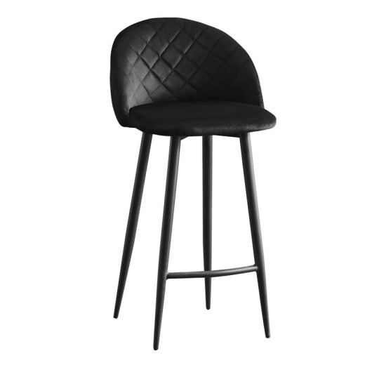 BELLA Σκαμπό BAR με Πλάτη, Μέταλλο Βαφή Μαύρο, Ύφασμα Velure Απόχρωση Μαύρο (2τμχ)
