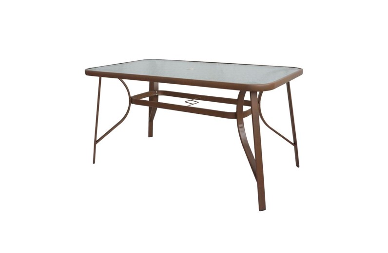 RIO Τραπέζι Κήπου - Βεράντας, Μέταλλο Βαφή Καφέ, Γυαλί