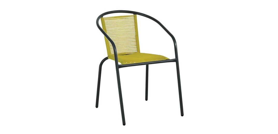 FUNKY Rattan Πολυθρόνα Κήπου - Βεράντας, Μέταλλο Βαφή Μαύρο, Κορδόνι PE Κίτρινο Κίτρινο