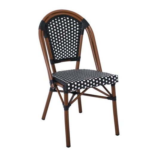PARIS Καρέκλα Bistro Αλουμίνιο Καρυδί, Wicker Μαύρο - Άσπρο, Στοιβαζόμενη Καρυδί