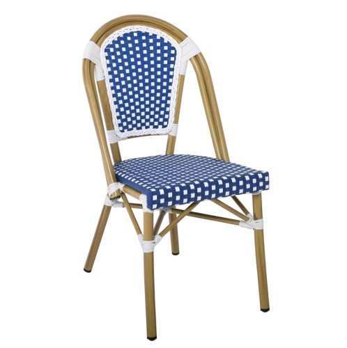 PARIS Καρέκλα Bistro Αλουμίνιο Φυσικό, Wicker Άσπρο - Μπλε, Στοιβαζόμενη Μπλε