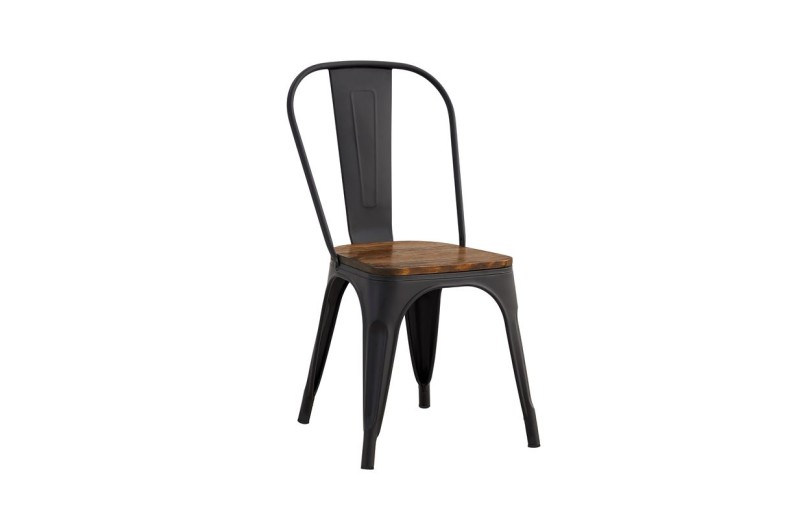 RELIX Wood Καρέκλα Μέταλλο Βαφή Μαύρο Extra Matte, Κάθισμα Dark Oak, Στοιβαζόμενη Καρυδί