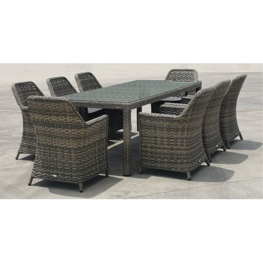 ESPERIA Set Τραπεζαρία Κήπου ALU,Wicker Grey Brown-Ανθρακί: Τραπέζι 230x100 + 8 Πολυθρόνες Καφέ