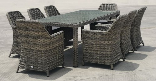ESPERIA Set Τραπεζαρία Κήπου ALU,Wicker Grey Brown-Ανθρακί: Τραπέζι 230x100 + 8 Πολυθρόνες Καφέ