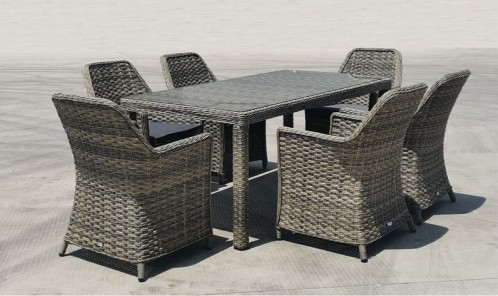 ESPERIA Set Τραπεζαρία Κήπου ALU,Wicker Grey Brown-Ανθρακί: Τραπέζι 180x90 + 6 Πολυθρόνες Καφέ