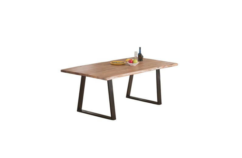 LIZARD-W Slim Τραπέζι Τραπεζαρίας, Μέταλλο Βαφή Μαύρο, Ξύλο Ακακία Φυσικό Μαύρο