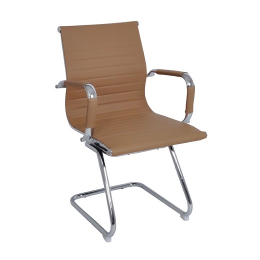 BF3300V Πολυθρόνα Γραφείου Επισκέπτη, Μέταλλο Βάση Χρώμιο PU Μπεζ Καφέ (2τμχ)