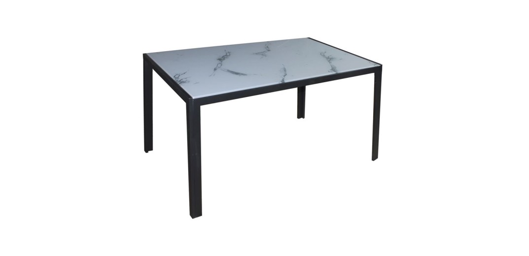 DEGO Τραπέζι Τραπεζαρίας - Κουζίνας, Μέταλλο Βαφή Μαύρo, Γυαλί Άσπρο Μάρμαρο Άσπρο