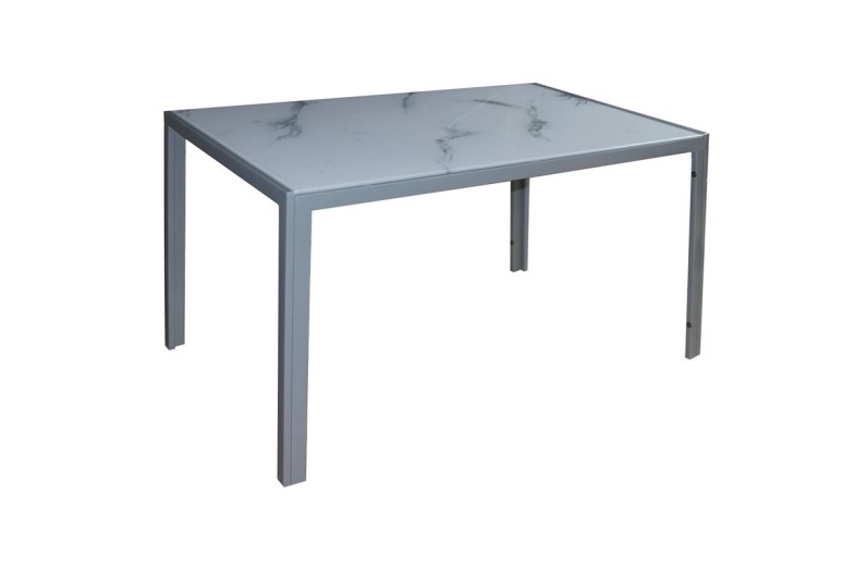 DEGO Τραπέζι Τραπεζαρίας - Κουζίνας, Μέταλλο Βαφή Γκρι, Γυαλί Άσπρο Μάρμαρο Άσπρο