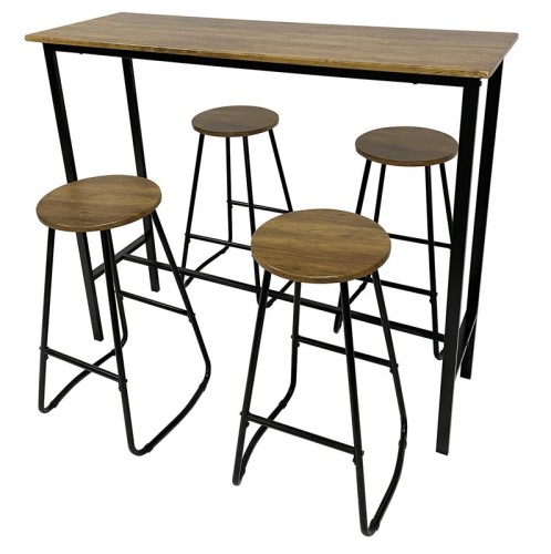 PUB Set Bar Τραπέζι + 4 Σκαμπό, Μέταλλο Βαφή Ανθρακί - Antique Brown Ανθρακί