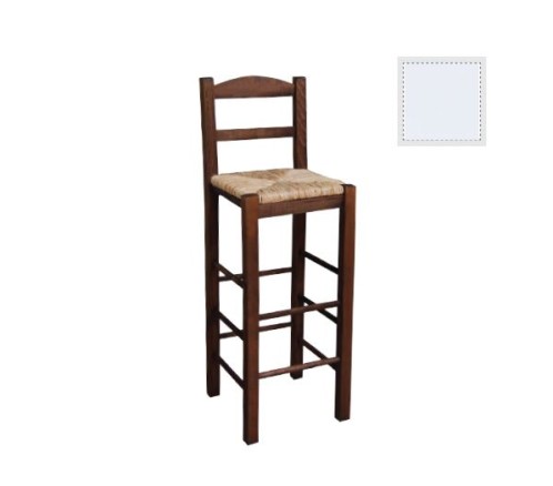 ΣΙΦΝΟΣ Σκαμπό BAR με Πλάτη, Οξιά Εμποτισμός Λάκα Άσπρο, Κάθισμα Ψάθα