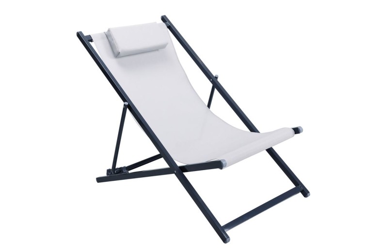 DECK Σαιζ-Λονγκ ξαπλώστρα Μέταλλο Βαφή Ανθρακί Textilene Μπεζ Ανθρακί