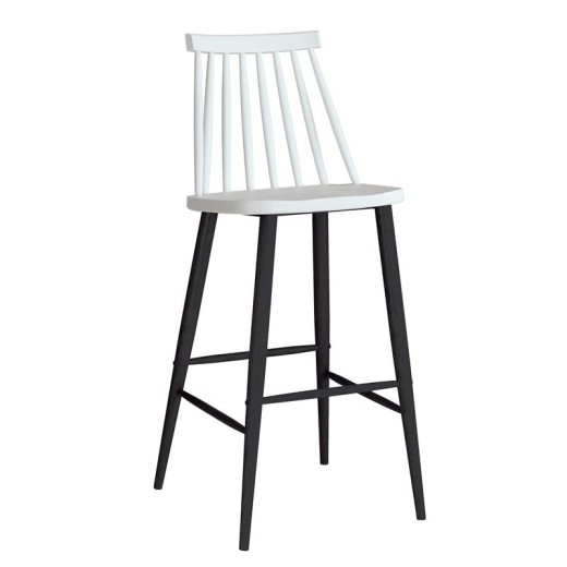 LAVIDA Σκαμπό BAR με Πλάτη, Μέταλλο Βαφή Μαύρο, PP Άσπρο Άσπρο