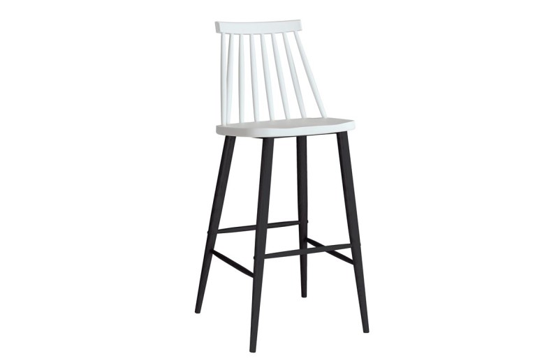 LAVIDA Σκαμπό BAR με Πλάτη, Μέταλλο Βαφή Μαύρο, PP Άσπρο Άσπρο