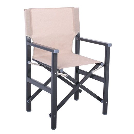 Σκηνοθέτη Πολυθρόνα, Αλουμίνιο Ανθρακί (1,2mm), Textilene Μπεζ (Μονοκόμματο), Πτυσσόμενη Ανθρακί