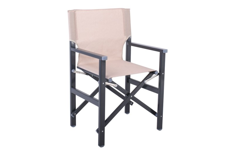 Σκηνοθέτη Πολυθρόνα, Αλουμίνιο Ανθρακί (1,2mm), Textilene Μπεζ (Μονοκόμματο), Πτυσσόμενη Ανθρακί