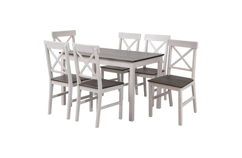 DAILY Set Τραπεζαρία Ξύλινη Σαλονιού - Κουζίνας: Τραπέζι + 6 Καρέκλες / Άσπρο - Dark Oak Άσπρο