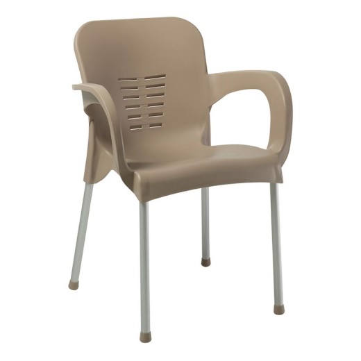 LARA-II Πολυθρόνα Dining Στοιβαζόμενη, ALU Silver, PP Tortora Μπεζ-Tortora-Sand-Cappuccino