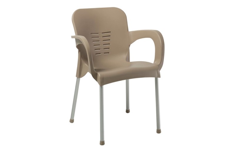 LARA-II Πολυθρόνα Dining Στοιβαζόμενη, ALU Silver, PP Tortora Μπεζ-Tortora-Sand-Cappuccino