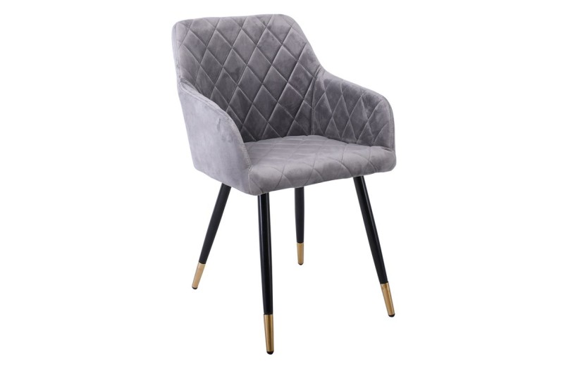 RENA Πολυθρόνα Μέταλλο Βαφή Μαύρο, Ύφασμα Velure, Απόχρωση Γκρι Γκρι