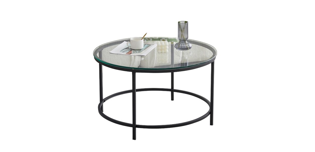 DORSET Τραπεζάκι Σαλονιού- Καθιστικού, Μέταλλο Βαφή Μαύρο, Γυαλί Clear