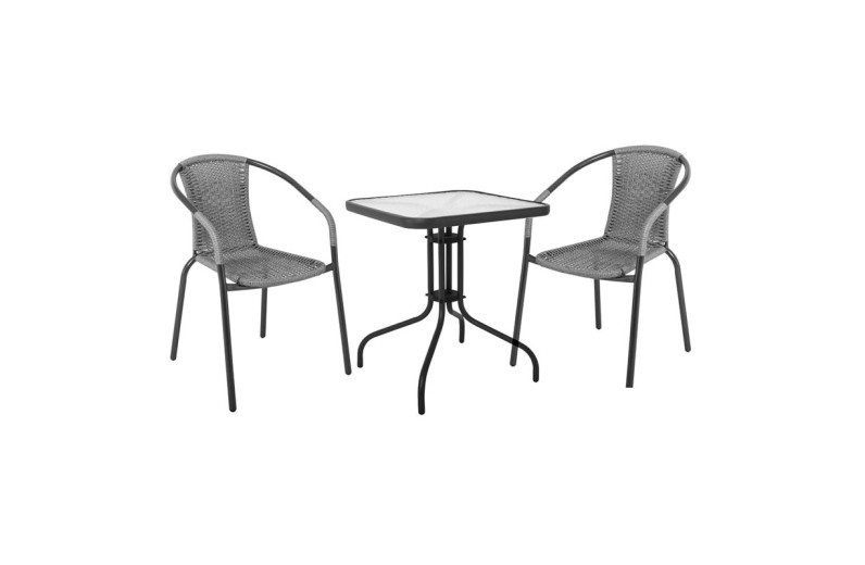 BALENO Set Κήπου - Βεράντας: Τραπέζι + 2 Πολυθρόνες Μέταλλο Ανθρακί - Wicker Mixed Grey Ανθρακί