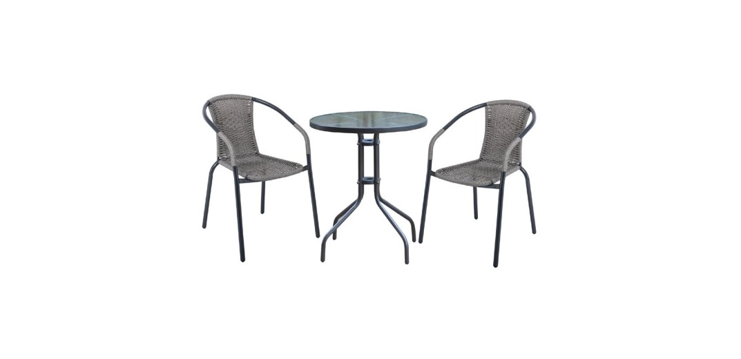 BALENO Set Κήπου - Βεράντας: Τραπέζι + 2 Πολυθρόνες Μέταλλο Ανθρακί - Wicker Mixed Grey Ανθρακί