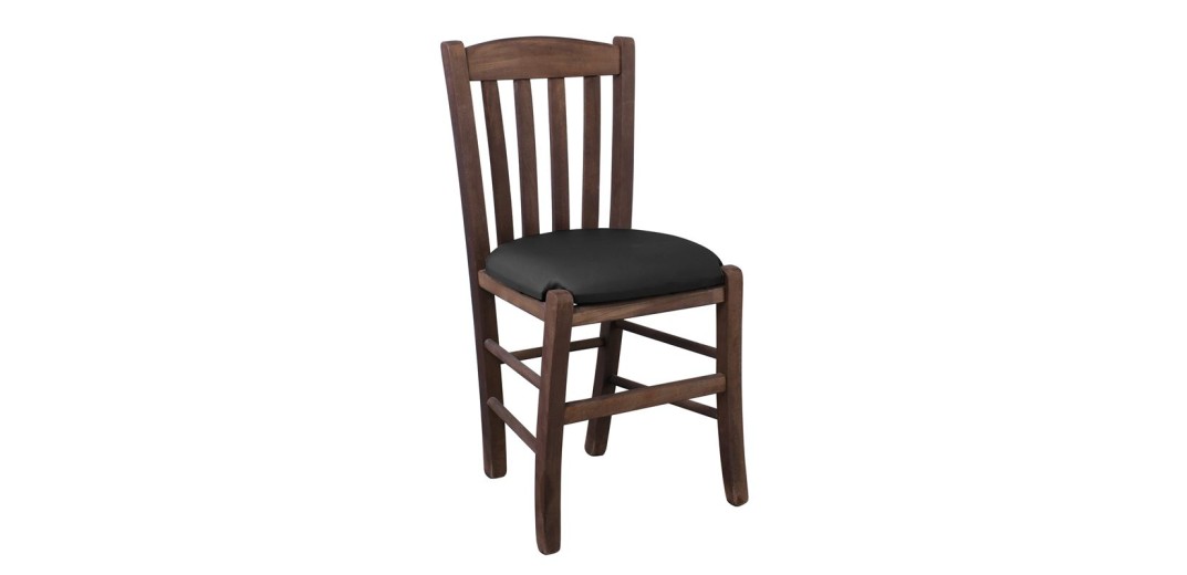 CASA Καρέκλα Οξιά Βαφή Εμποτισμού Καρυδί, Κάθισμα Pu Μαύρο Καρυδί