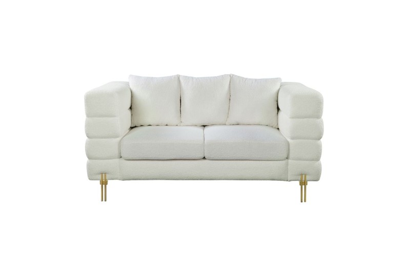MORRIS Καναπές 2Θέσιος Σαλονιού - Καθιστικού, Ύφασμα Teddy Άσπρο