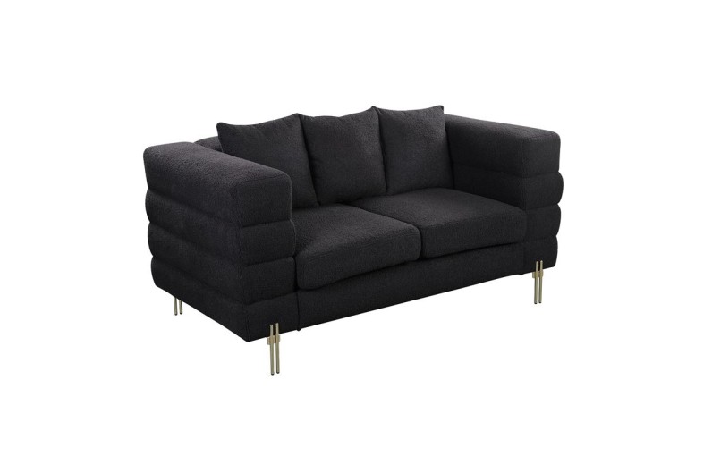 MORRIS Καναπές 2Θέσιος Σαλονιού - Καθιστικού, Ύφασμα Teddy Μαύρο