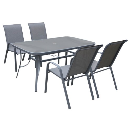 RIO Set Τραπεζαρία Κήπου Μέταλλο Ανθρακί, Textilene Γκρι: Τραπέζι + 4 Πολυθρόνες Ανθρακί